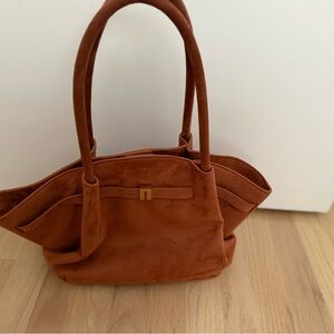 Suede Shoulder Tote in Rust Brown-Brand New